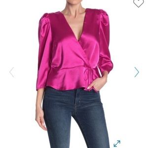 Free Press Hot Pink Long Sleeve Crossover Top / Blouse